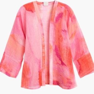 Chico’s Pink&Orange Watercolor Linen Jacket
